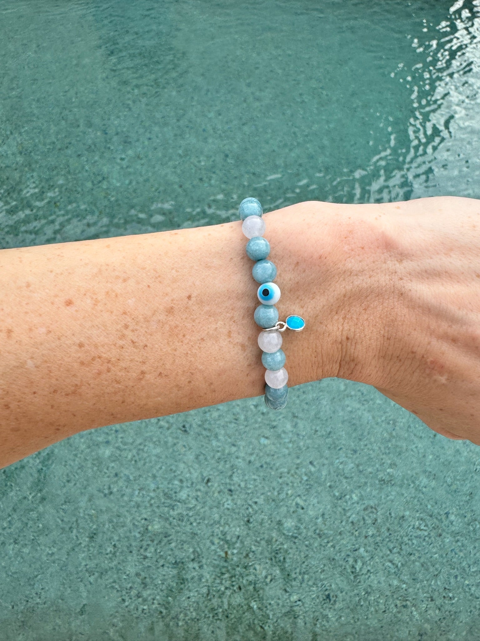 Larimar Round Beaded Protection Bracelet